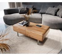 Table-basse Anaya 100x50 cm acacia naturel 2 tiroirs pied en L inoxydable