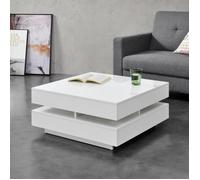 Table Basse Annaba avec 4 Compartiments Stockage Blanc Brillant [en.casa]