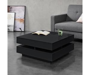 Table Basse Annaba avec 4 Compartiments Stockage Noir Brillant [en.casa]