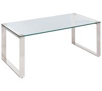 Table Basse Argentée en Verre Trempé et Acier Inoxydable 50 x 40 cm Moderne