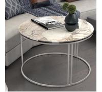 Table basse Aulum ronde 50 x 80 cm marbre blanc argent