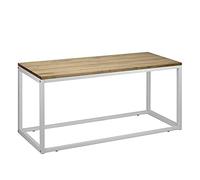 Table basse auxiliaire Icub industriel vintage bois et métal blanc 70x45cm 40cm haute