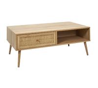 Table basse avec 1 tiroir, en cannage et panneaux de particules