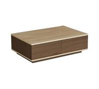 Table basse avec 2 portes - Effet travertin beige et Naturel foncé - LOTULA