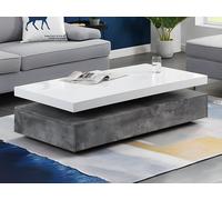 Table basse avec 2 tiroirs en MDF - Béton et blanc - FELIX