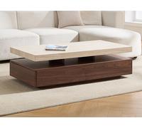 Table basse avec 2 tiroirs en MDF - Effet travertin et naturel foncé - FELIX