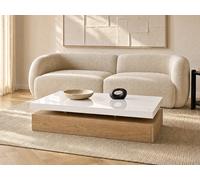 Table basse avec 2 tiroirs en MDF - Naturel clair et blanc - FELIX