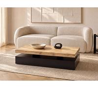 Table basse avec 2 tiroirs en MDF - Noir et naturel clair - FELIX