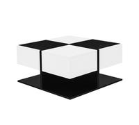 Table basse avec 2 tiroirs, table de salon carrée avec rangement, 70x70x35,5 cm, Noir+Blanc