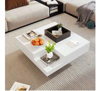 Table Basse avec Coffre de Rangement Amovible et LED - TCQPZ - Laquée Brillante, Blanc et Noir, 72×72×30 cm