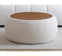 Table basse avec coffre de rangement en tissu bouclette et MDF - Blanc - SORIELI