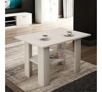 Table basse avec étagère avec surface mate, table d'appoint de 87 cm de large design loft idéale pour chambre à coucher, salon en bois lamellé, 1 étagère pour espace de rangement supplémentaire blanc