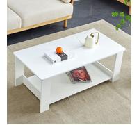 Table basse avec étagère ouverte 2 niveaux - TCQPZ - MDF blanc effet bois, pour salon et petit espace, 110×55×42 cm
