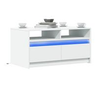 Table basse avec LED - VIDAXL - Blanc - 90x50x45.5 cm - Bois d'ingénierie - Rangement intégré - LED RVB - Connecteur USB
