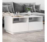 vidaXL Table Basse avec Lumières LED, Bout de Canapé, Table d'Appoint, Meuble de Salon Salle de Séjour Maison Intérieur, Moderne, Blanc