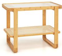 Table basse avec plateau en verre amovible et étagère en rotin Table basse avec structure en bambou