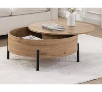 Table basse avec plateau pivotant et coffre de rangement en MDF - Naturel - YEMELIA