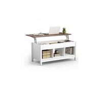 Table basse avec plateau relevable 3 compartiments ouverts pour rangement polyvalents pour salon bureau blanc