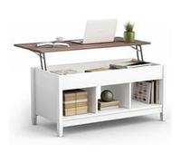 Table basse avec plateau relevable 3 compartiments ouverts pour rangement polyvalents pour salon bureau blanc Blanc G