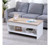 Table basse avec plateau relevable blanche et bois hedda