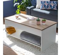 Happy Garden Table basse Hedda – Plateau relevable blanche et bois, rangement