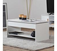 Happy Garden Table basse Hedda – plateau relevable, bois, rangement – Blanc