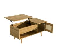 Table basse avec plateau relevable et portes en rotin, rangement pratique, 103x50x46 cm, Couleur naturelle