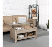 Table Basse avec Plateau Relevable Gris - 2 Compartiements Ouverts - 104 x 49 x 49 cm Salon Chambre - Yaheetech