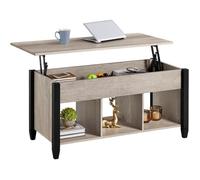 Table Basse avec Plateau Relevable Gris- Yaheetech - Table de Salon en MDF Moderne - 3 Casiers - 104,5 x 49,5 x (49-63) cm