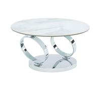 Vente-unique - Table Basse avec Plateaux pivotants - Céramique, Verre trempé et métal - Effet marbre Blanc - Joline de Maison Céphy