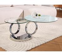 Table basse avec plateaux pivotants - Céramique, verre trempé et métal - Effet marbre blanc - JOLINE de Maison Céphy