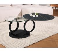 Table basse avec plateaux pivotants en céramique, verre trempé et métal - Effet marbre noir - JOLINE de Maison Céphy