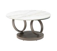 Table basse avec plateaux pivotants en céramique, verre trempé et métal taupe - Effet marbre blanc - JOLINE de Maison Céphy