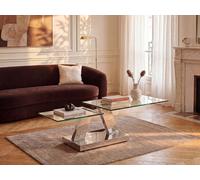 Table basse - VENTE-UNIQUE - OYRUS - Plateaux pivotants - Verre trempé & métal