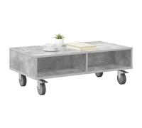 Table basse avec roulettes gris béton 90 x 50 x 30 cm | Bois multicouche, 4 roulettes dont 2 verrouillables, grand espace, pour salon et canapé