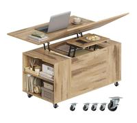 Table Basse avec roulettes - WOLTU Table de Salon avec Tiroir - Relevable, Extensible et Réglable - Chêne Clair
