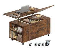 Table Basse avec roulettes - WOLTU Table de Salon avec Tiroir - Relevable Extensible et Réglable - Marron Rustique