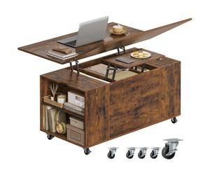 Table Basse avec roulettes - WOLTU Table de Salon avec Tiroir - Relevable Extensible et Réglable - Marron Rustique