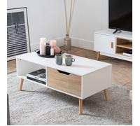 Happy Garden Table basse Freja - style scandinave avec tiroir, pieds en bois, blanche
