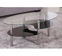 Table basse Azomor Elegante en verre, de forme ovale, avec espace de rangement supplémentaire