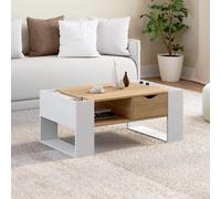 IDMARKET Table basse rectangulaire BERYL avec tiroir bois blanc et façon hêtre