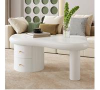 Table basse blanche organique avec 2 tiroirs discrets en MDF