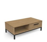 Table Basse Bois Clair avec Rangement - Style Industriel - Résistante à L’Eau - Coloris Chêne Hamilton & Finitions Noires - 110 x 37 x 60 cm