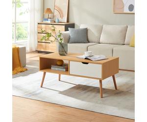 Table basse Bordkak avec tiroir 100 x 48 x 45 cm effet chêne blanc