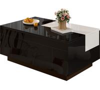 Table basse brillante Fortuna Lai avec éclairage LED, plateau coulissant noir et blanc, espace de rangement dissimulé et bande lumineuse réglable en 16 couleurs – le choix idéal pour un salon élégant.