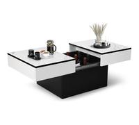 Table Basse - Bureau Extensible - VOWNER - avec 2 Espaces de Rangement- Finition Haute Brillance, 129 x 58 x 40 cm - Marbre Blanc
