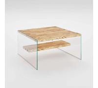Table basse carrée 1 étagère Crystallia en bois massif - Marron clair