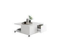 Table basse carrée 70 cm avec 2 tiroirs blanc