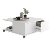 Table basse carrée 70 cm avec 2 tiroirs blanc Blanc G