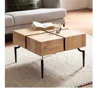 Table Basse Carrée Bois Massif Métal 60x60x40 cm - FINEBUY - Moderne - Marron